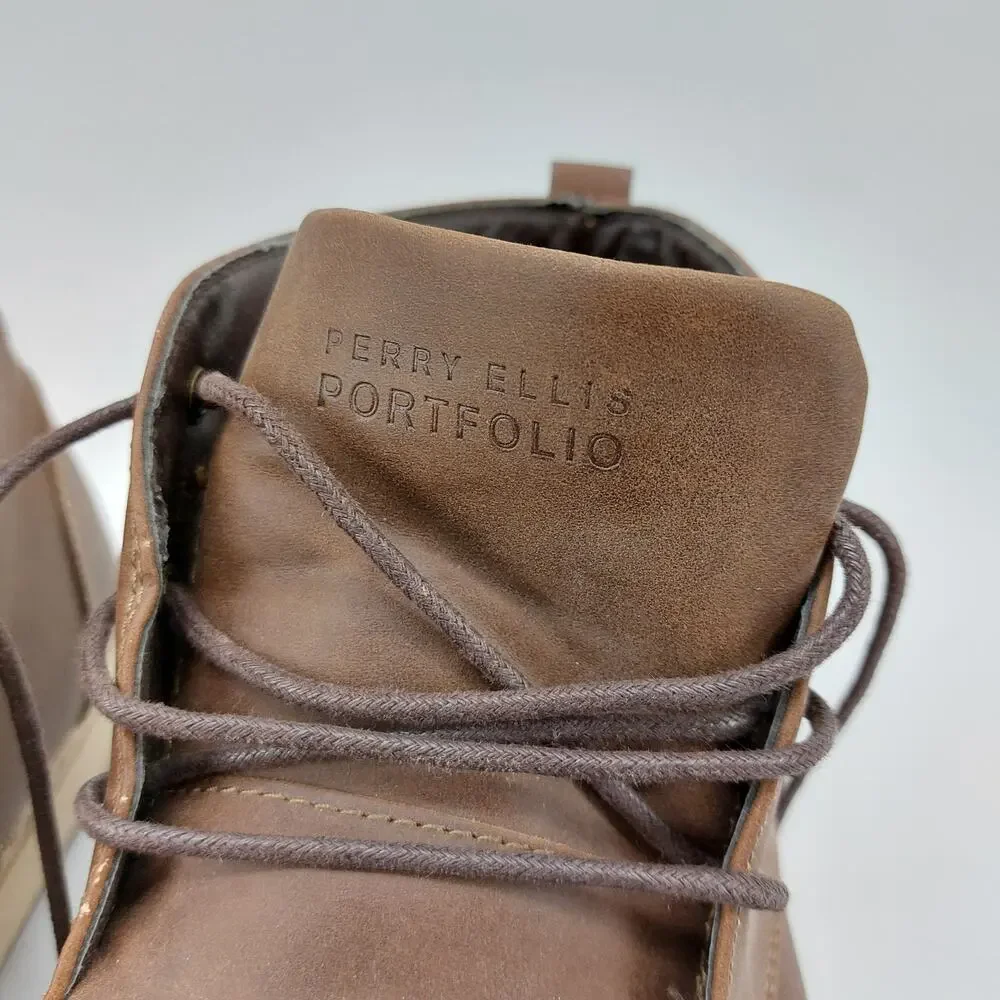 Perry Ellis Portfolio Men's Brown Lace Up Demi Hi Casual Dress Sneaker